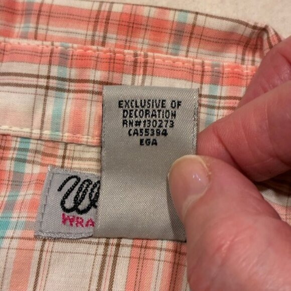 Wrangler Women's Peach Plaid Lace Pearl Snap Buttons Western Country Shirt XL - Picture 7 of 9